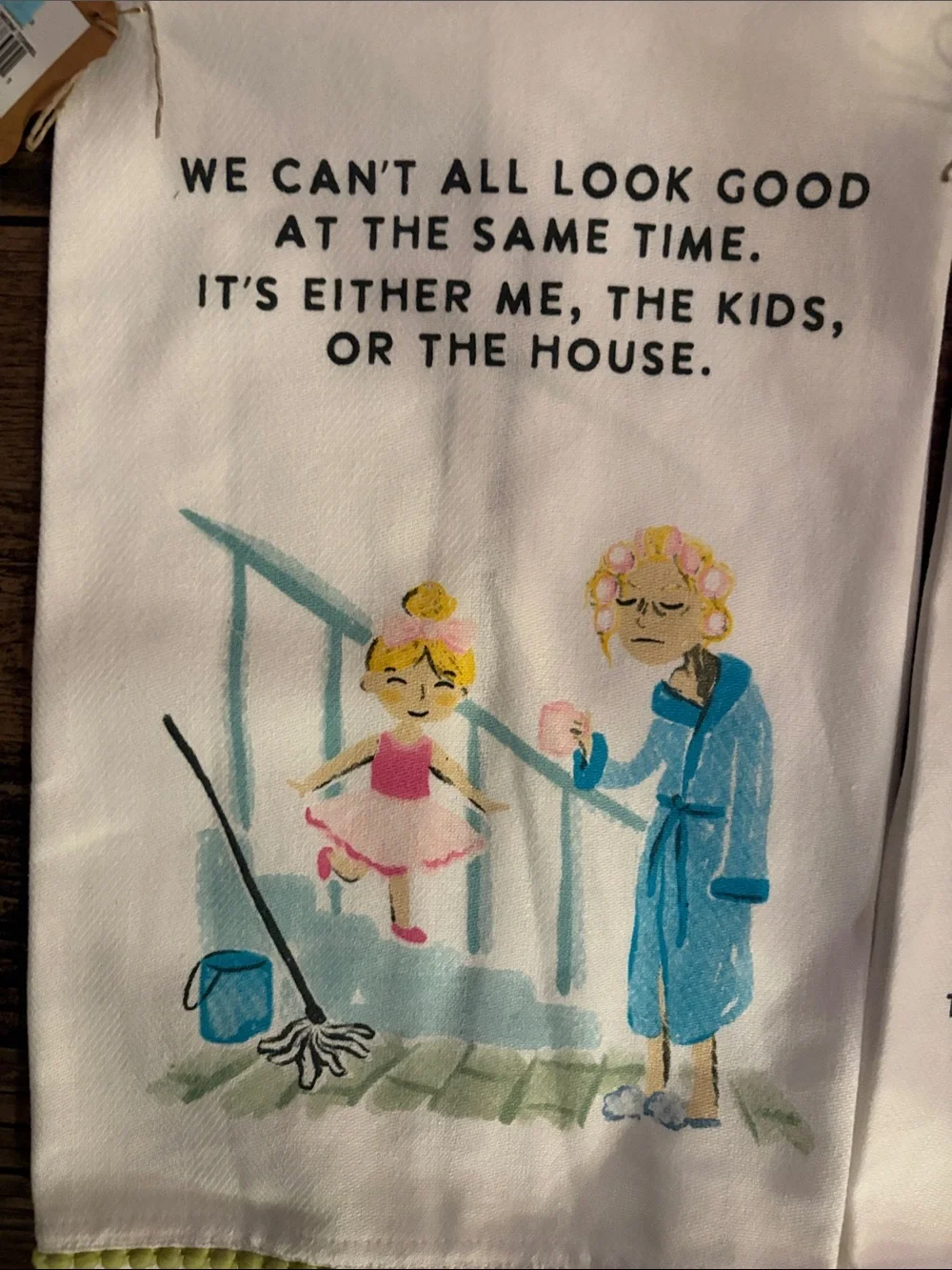 Mud Pie Set of 4 White Tea Towels with funny mom moments